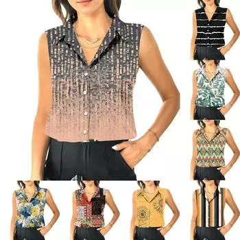 Женский летний свободный топ без рукавов с воротником-стойкой L чёрный