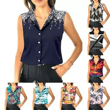 Женский летний свободный топ без рукавов с воротником-стойкой M красный