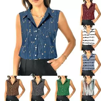 Женский летний свободный топ без рукавов с воротником-стойкой XXXL