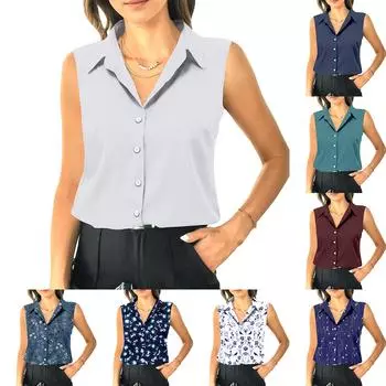 Женский летний свободный топ без рукавов с воротником-стойкой L