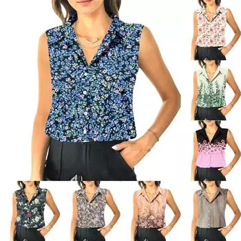 Женский летний свободный топ без рукавов с воротником-стойкой XXXL