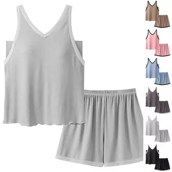 Женский летний свободный жилет для пляжного отдыха с круглым вырезом и элегантной рубашкой с коротким рукавом и шортами L чёрный