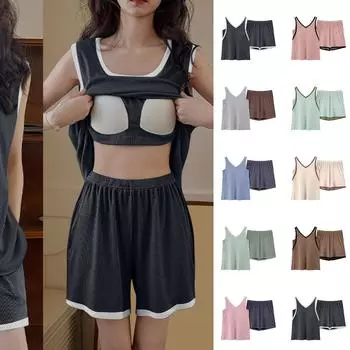 Женский летний свободный жилет для пляжного отдыха с круглым вырезом и элегантной рубашкой с коротким рукавом и шортами L бежевый