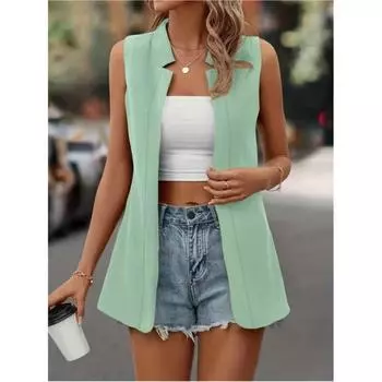 Женский летний темпераментный однотонный кардиган жилет без воротника без пуговиц пригородная куртка 5XL синий