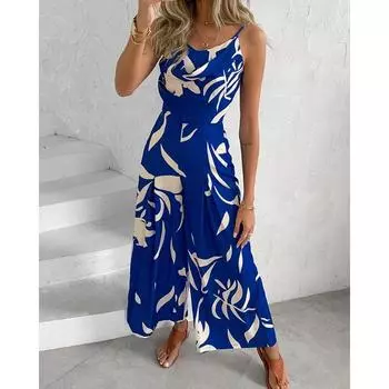 Женский летний темпераментный повседневный комбинезон с открытой спиной и широкими штанинами S чёрный