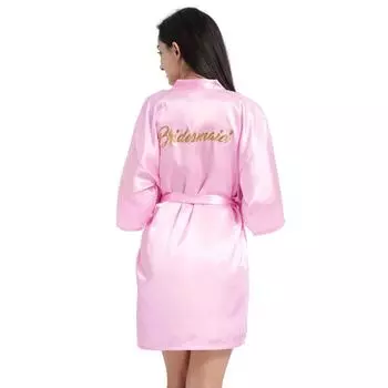 Женский летний тонкий домашний халат с буквенным принтом, короткое атласное кимоно, утренний халат со шнуровкой S