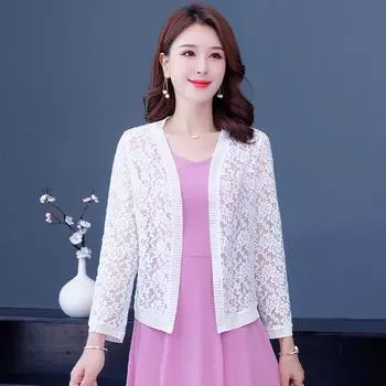 Женский летний тонкий кружевной кардиган, куртка с длинными рукавами, шаль, большие размеры 5XL белый