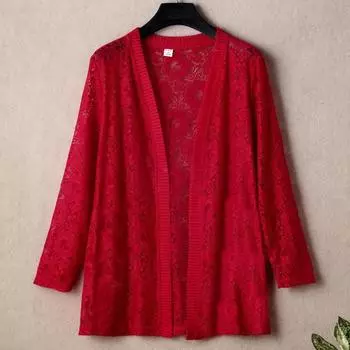 Женский летний тонкий кружевной кардиган с длинными рукавами, шаль, плюс размер, верхняя юбка в тон, топ XL розовый