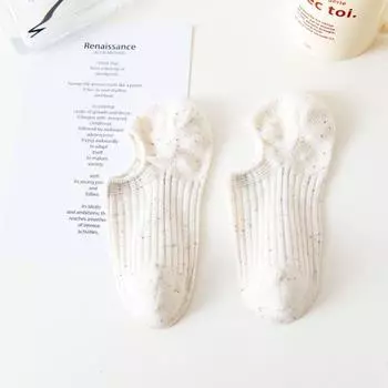 Женский летний тонкий стиль чистый хлопок цвет мелкий вырез нескользящие не спадающие с невидимыми носками-лодочками 1 pair