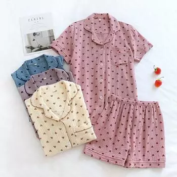 Женский летний тонкий впитывающий пот дышащий топ на пуговицах с короткими рукавами + короткий домашний комплект из двух предметов XL