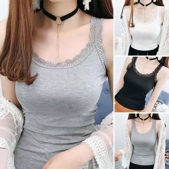 Женский летний тонкий жилет с v-образным вырезом без рукавов, облегающие топы на бретелях, сплошной цвет, камзол с кружевной отделкой, уличная одежда 2XL чёрный