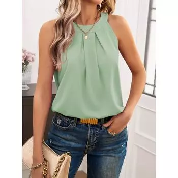 Женский летний топ без рукавов с круглым вырезом и оборками S бордовый