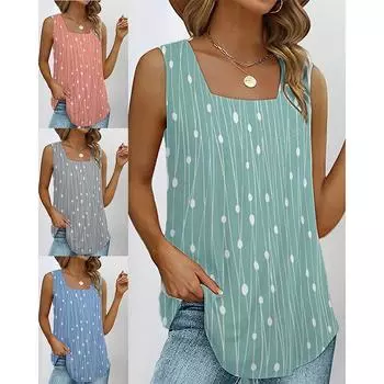 Женский летний топ без рукавов с принтом Wave Point, женский повседневный свободный жилет с квадратным воротником, удобные модные майки в уличном стиле S зелёный
