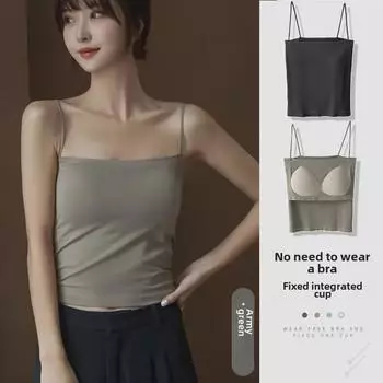 Женский летний топ-майка с нагрудными подкладками и тонкими бретелями — стильный топ-труба в стиле BM для использования в качестве нижнего или верхнего элемента с красивым дизайном спины. Short