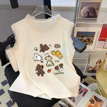 Женский летний топ New Age Reduction Lazy Style без рукавов с кружевным милым кружевом M розовый