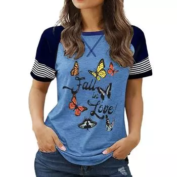 Женский летний топ размера плюс с круглым вырезом, короткими рукавами и цветочным принтом, свободного покроя S