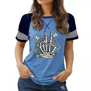 Женский летний топ размера плюс с круглым вырезом, короткими рукавами и цветочным принтом, свободного покроя S