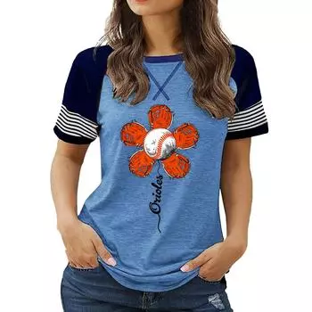 Женский летний топ размера плюс с круглым вырезом, короткими рукавами и цветочным принтом, свободного покроя S