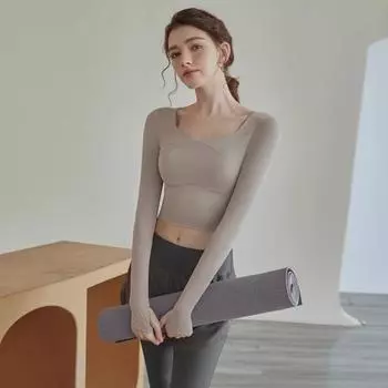 Женский летний топ с длинными рукавами для йоги и бега с накладками на грудь - облегающая, стильная и сексуальная спортивная одежда S