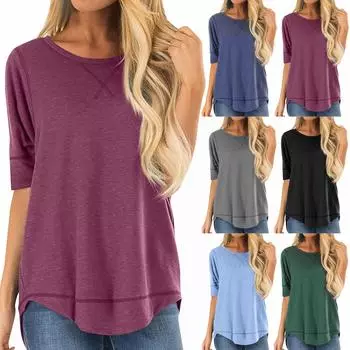 Женский летний топ с коротким рукавом и круглым вырезом, однотонный повседневный свободный топ L чёрный