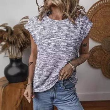 Женский летний топ свободного покроя с круглым вырезом и без рукавов в стиле «темперамент» S розовый