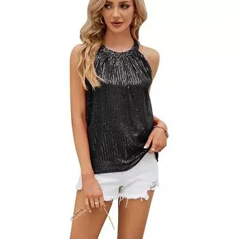 Женский летний топ-жилет без рукавов с пайетками, однотонный, облегающего кроя S