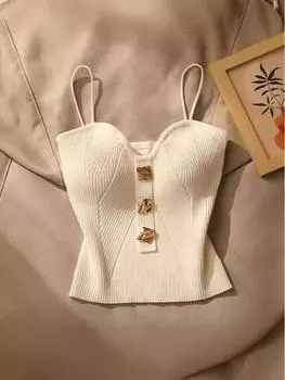 Женский летний трикотажный топ-труба 2025 года – стильный дизайн без рукавов с уникальной спинкой One Size белый