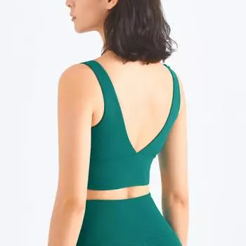 Женский летний удобный беспроводной лайкровый глубокий V-образный вырез на спине спортивный бюстгальтер для йоги сплошной пуш-ап фитнес-бег жилет 4