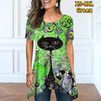 Женский летний женский свободный топ с круглым вырезом и принтом с коротким рукавом, повседневный офисный свободный топ XS-8XL 8XL