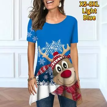 Женский летний женский свободный топ с круглым вырезом и принтом с коротким рукавом, повседневный офисный свободный топ XS-8XL S