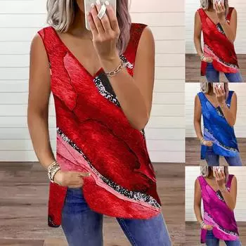 Женский летний жилет без рукавов, майка с v-образным вырезом, большие размеры, майки на бретельках S красный