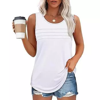 Женский летний жилет без рукавов рубашка платье повседневная свободная рубашка низкий круглый вырез топы женская одежда S белый