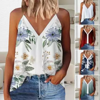 Женский летний жилет без рукавов с открытой спиной и цветочным принтом, пуловер градиентного цвета, мягкая майка на бретелях, женская одежда 2XL слоновая кость