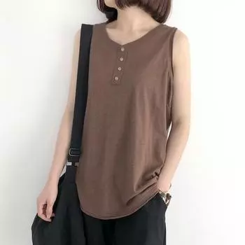 Женский летний жилет без рукавов, сплошной цвет, украшение на пуговицах, свободный пуловер, повседневная одежда, повседневная женская летняя футболка для тренировок, женская одежда L чёрный