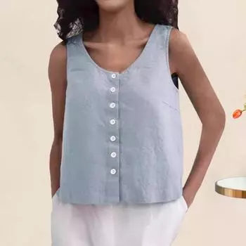 Женский летний жилет без рукавов, свободные цветные топы на пуговицах, однотонные топы с круглым вырезом и планками, уличная одежда M белый