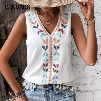 Женский летний жилет без рукавов в этническом стиле с v-образным вырезом и вышивкой в стиле пэчворк, жилет Maosu S белый