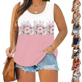 Женский летний жилет большого размера с круглым вырезом, свободная рубашка, повседневный топ без рукавов XXXL