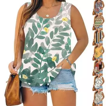Женский летний жилет большого размера с круглым вырезом, свободная рубашка, повседневный топ без рукавов XL