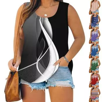 Женский летний жилет большого размера с круглым вырезом, свободная рубашка, повседневный топ без рукавов XXXL