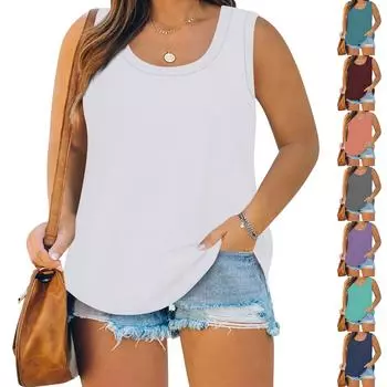 Женский летний жилет большого размера с круглым вырезом, свободная рубашка, повседневный топ без рукавов XXXXL