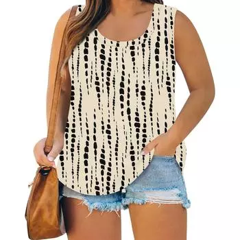 Женский летний жилет большого размера с круглым вырезом, свободная рубашка, повседневный топ без рукавов L белый