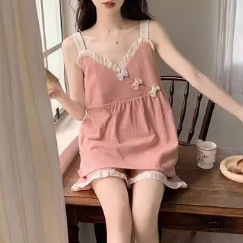 Женский летний жилет-бретелька с ватным тампоном, пижама, милый и милый тонкий летний комплект домашней одежды M