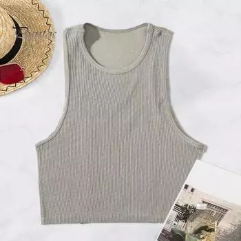 Женский летний жилет для йоги с круглым вырезом без рукавов, однотонные облегающие спортивные укороченные топы в рубчик, спортивные пуловеры L белый