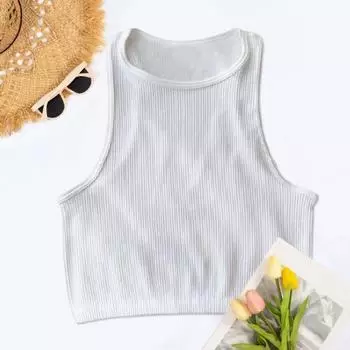 Женский летний жилет для йоги с круглым вырезом без рукавов, однотонные облегающие спортивные укороченные топы в рубчик, спортивные пуловеры M белый