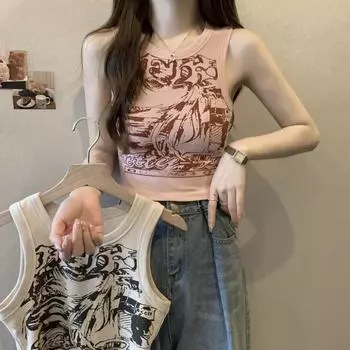 Женский летний жилет, модная повседневная летняя футболка, верхняя одежда, женская одежда в стиле ретро, женский топ приталенного кроя M абрикосовый