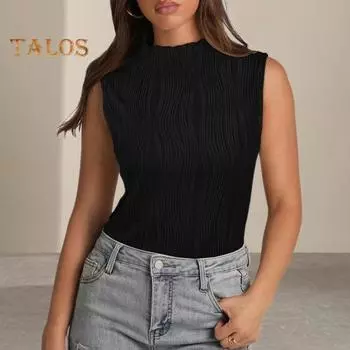 Женский летний жилет, однотонный жилет без рукавов с получерепаховым вырезом, полосатый жаккардовый текстурированный жилет, облегающий жилет, уличная одежда S розы красного