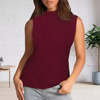 Женский летний жилет, однотонный жилет без рукавов с получерепаховым вырезом, полосатый жаккардовый текстурированный жилет, облегающий жилет, уличная одежда S розы красного