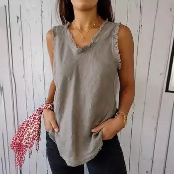 Женский летний жилет с круглым вырезом без рукавов, свободные топы на бретелях, однотонный пуловер с кисточками M серый