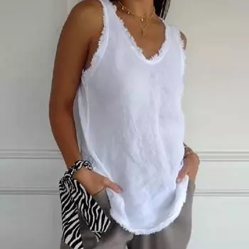 Женский летний жилет с круглым вырезом без рукавов, свободные топы на бретелях, однотонный пуловер с кисточками, топы, уличная одежда 2XL белый