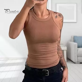 Женский летний жилет с круглым вырезом без рукавов, облегающие топы на бретелях, однотонный жилет в рубчик, нижняя часть, внутренняя одежда, топы, уличная одежда M серый